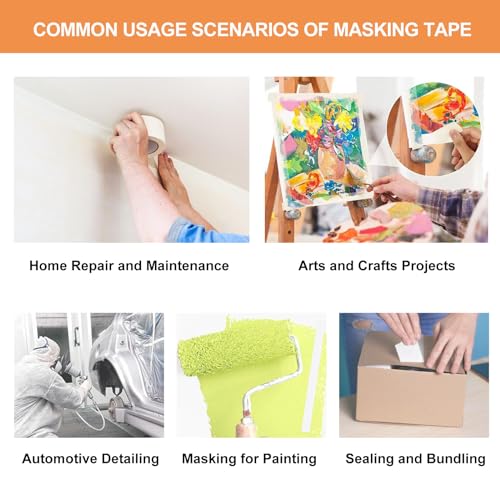 Masking Tape 1 inch 55 Yards 6 Pack Versatile Adhesive Painting Tape for General Purpose Use, Easy-Remove, Ideal for Labeling Painting,DIY, Art,Home,Office, School Total 330 Yards