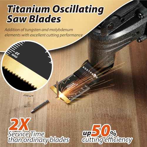 54 PCS Oscillating Saw Blades Professional Universal Wood Multitool Blades Titanium Oscillating Tool Blade for Metal Nails, Wood and Plastic Multi Tool Blades Kits Fit All Models (54PCS)