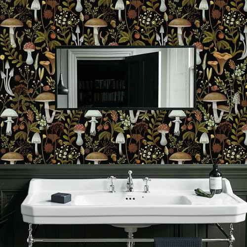 WENMER Floral Peel and Stick Boho Mushroom Wallpaper - Removable, Self-Adhesive, 17.3' x 118'