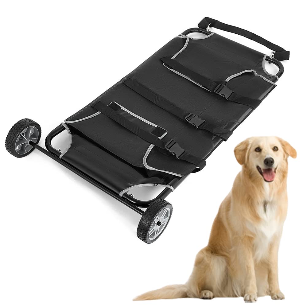 WDZCZDoo Black Animal Stretcher Pet Trolley, 45x27 Inch, Max 220lbs Capacity, Ideal for Large Dog Breeds, Veterinary Transport, Pet Emergency Care