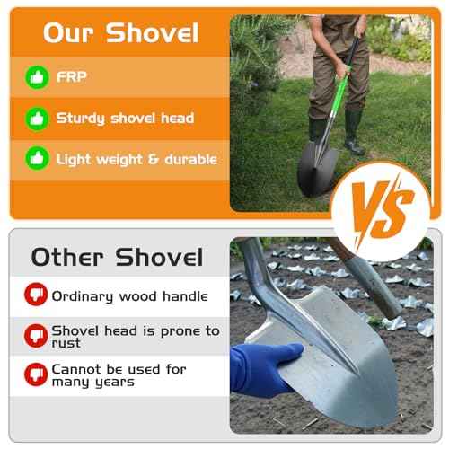 HIGHLIGHT Spade, Heavy Duty Gardening Shovel, Garden Shovel 56 inch for Digging, Round Shovel with D-Handle, for Garden,Beach, Snow, Fiberglass Handel, Green