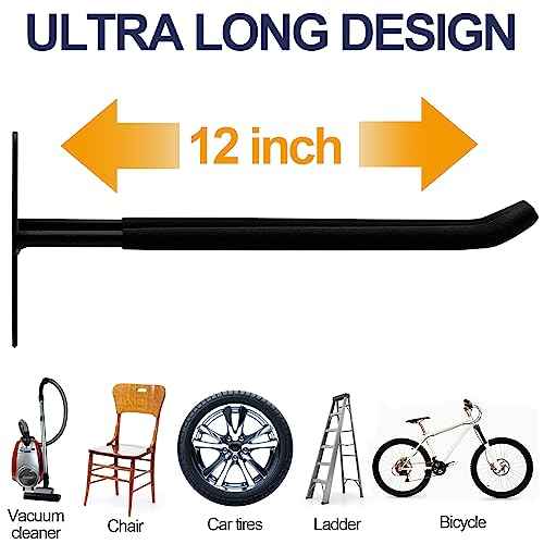Large Garage Hooks Heavy Duty - 4 Pack 12.2" Long Garage Storage Utility Hooks, Wall Mount Ladder Hanger, Garage Organizer for Hanging Tool, Chairs, Hoses, Garden Tool, Bulk Items, Ropes, etc.