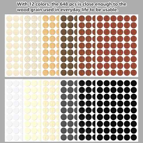 648 PCS 12 Colors Self-Adhesive Screw Holes Covers Stickers PVC Dustproof for Wood Furniture Cabinet Wall Desk Chair Bookcase Shelve Plate
