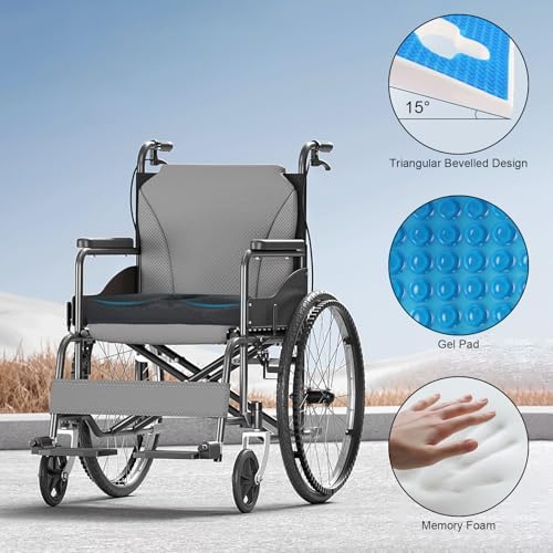 Bed Sore Cushions for Butt, Breathe Freely Fiber Bedsore Pressure Relief Pillow, T Shaped Opening Triangular Slope Design, Anti Decubitus Cushion for Elderly, Bedridden, Disabled (with Black Cover)