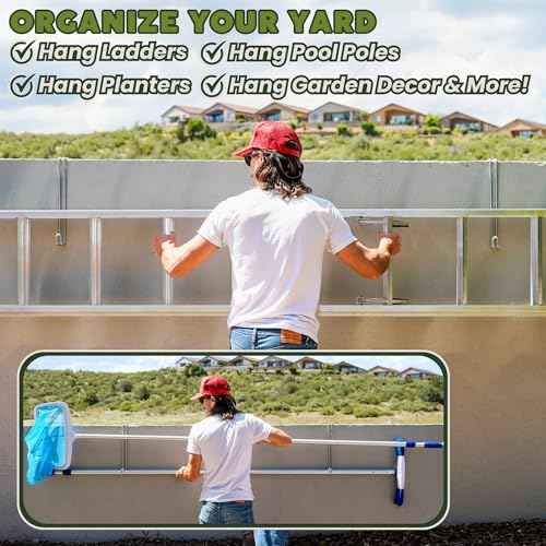 Over The Wall Concrete Cinder Cement Block Wall Outdoor No Drill Fence Hooks Hangers - Extra Long Large Rafter Ladder Pool Equipment Pole Hooks Hangers for Planters Hoses Horse Tack Room Organization
