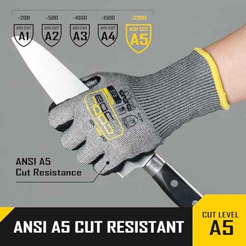COOLJOB ANSI A5 Cut Resistant Gloves - 3/12 Pairs, Nitrile Rubber Dipped Safety Work Gloves for Men, Knife Proof with Grip Coating for Construction Warehouse Glass Wood Work, Grey Medium