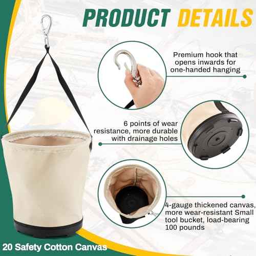 Heavy Duty Tool Canvas Bucket 12 x 12 x 9 Inches Tapered Wall Bucket Bag, Thickened 14 Ounce Canvas Material, Plastic Bottom High Weight Load, Load Capacity up to 100 Lbs