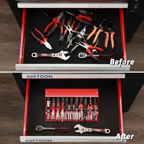 AIRTOON 2PCS Heavy Steel Plier Organizer Rack, 11 Slots Fit Most standard Pliers, Space Saving, Keep Pliers Organized in Tool Box Drawer, Chest, Workbench, Red
