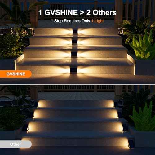 8 Pack Solar Powered Step Lights Outdoor Waterproof LED for Outside Deck Stair Safety Decorative Lamps for Porch, Wall, Fence, Walkway, Yard, Patio, Dual Sided Glow for Enhanced Security Warm White