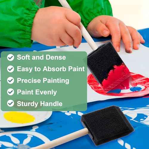 7Pcs Foam Paint Brushes, 2" Sponge Paint Brushes with Wood Handle for Painting, Details, Staining, Varnishes, DIY Crafting