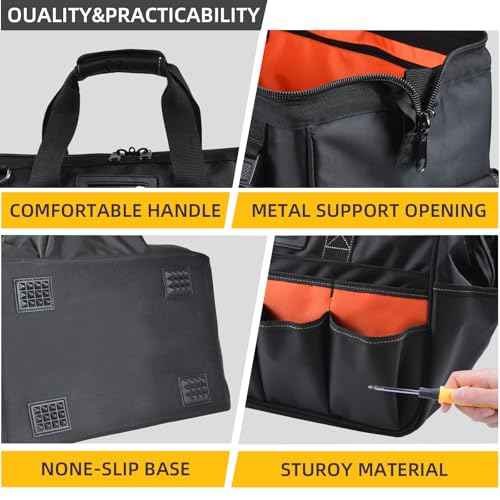 17 Inch Heavy Duty Tool Bag,31-Pockets Portable Tool Box Organizer,Mens Large Open Top Tool Tote for HVAC Electrician (17INCH)