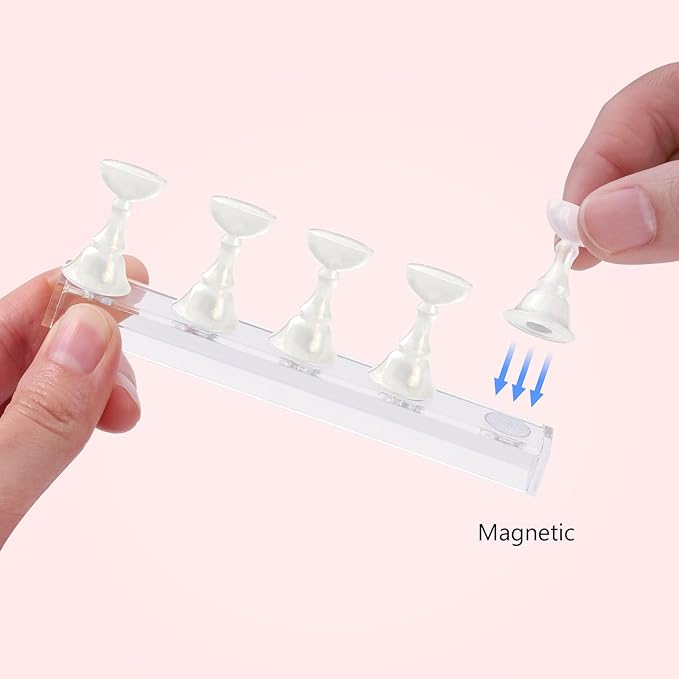 Etercycle Nail Stand Acrylic Nail Art Display Stand Practice Nail Holder for Painting Nails Magnetic Practice Stands with Double-sided Tape For Home DIY Salon Supplies (White with gold)