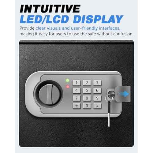 Small Safe Box for Home - 1.0 CuFt Mountable Cabinet with Motion Light & Dual Alarm, Digital Keypad & Override Key, Removable Shelf - Compact Black Safe for Cash, Jewelry, and Documents