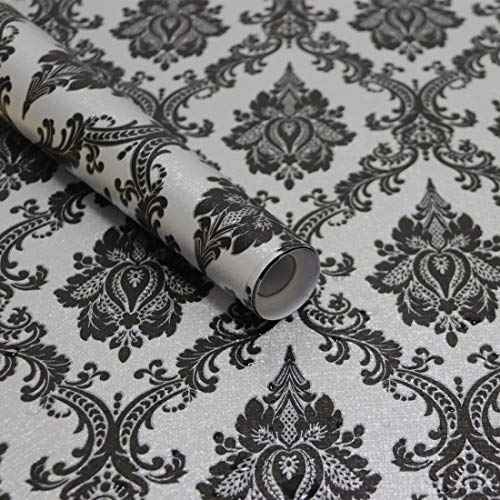17.7" x118" Peel and Stick Wallpaper Black Wall Paper for Bedroom Damask Gothic Wallpaper Black Contact Paper for cabiner Shelf Liner Furniture Decorative Wall Vinyl