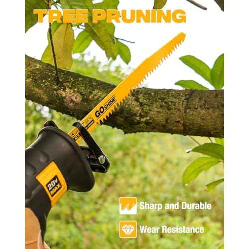 Goshine 9 Inch 5 TPI Wood Pruning Reciprocating Saw Blades, 5 Pack, Next-Gen High Carbon Steel Dual-Angle Teeth Sawzall Blades for Faster Cutting, Durable & Long-Lasting for Wood and PVC