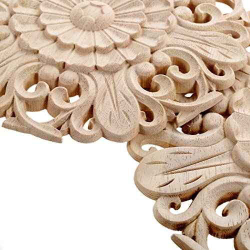MUXSAM Wood Carved Onlays Appliques, Round Rosette Woodcarvings Center Decals for Closet Door Cabinet Drawer Wall Ceilling Dresser Wardrobe Crafts Decor(2-Pack, 12cm/4.7")