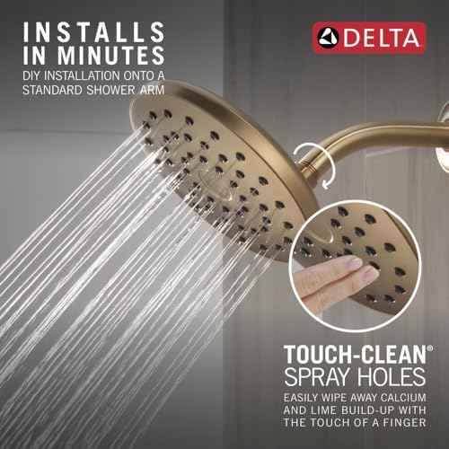 Delta PivotPro Brushed Gold Rain Showerhead, Single Setting 7 Inch Round Shower Head, Showerheads, 1.75 GPM Flow Rate, Champagne Bronze 75104CZ