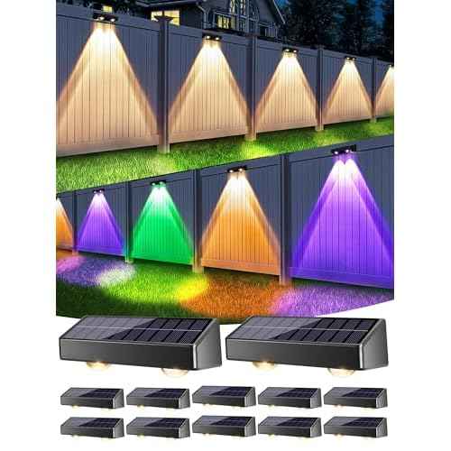 Brizled 12 Pack Solar Fence Lights, RGB + Warm White + Cool White Outdoor Solar Wall Lights, 11 Modes Color Changing Deck Light IP65 Waterproof Outdoor Lighting for Railing Wall Deck Fence Stair
