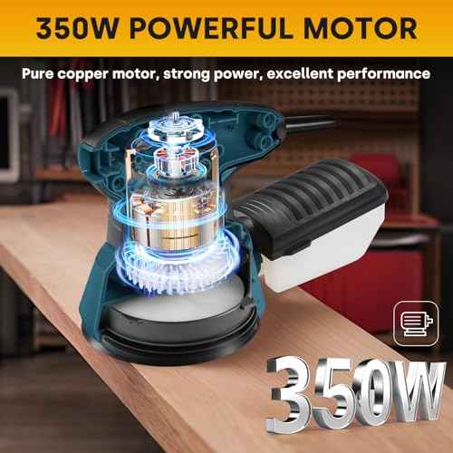 Enventor 3A Random Orbital Sander, 350W 5-Inch Electric Orbital Sander Tool 6 Variable Speeds, Max 13,000 RPM Palm Sander with 20 PCS Sandpapers, Dust Collector Box for Woodworking, Sanding, Polishing
