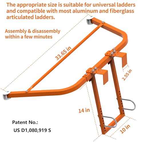 Ladder Stabilizer for Roof Gutter Guard £¦Wall,Extended Ladder Crane Stabilizer Accessory,Steel Ladder Stand-Off Wing Span/Wall Ladder Standoff with Non-Slip Rubber Bottom pad. (Orange-Steel)