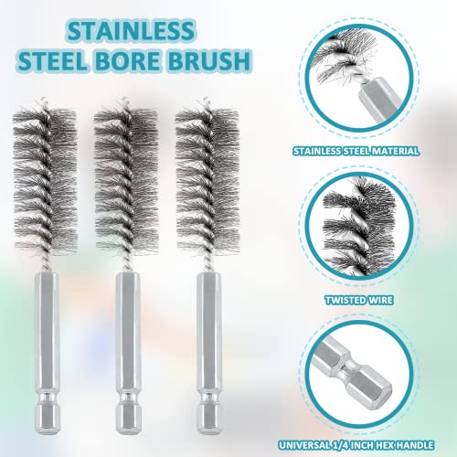 10 Pcs Stainless Steel Wire Brush Set, Bore Brush Set with 1/4 Inch Hex Shank, Power Drill Attachments for Rust Polish & Tube Cleaning (8/10/11/12/13/15/16/17/18/19mm)