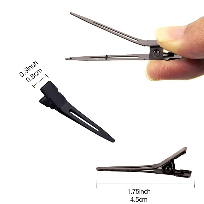 100 Pieces Single Prong Hair Clips, BetterJonny Black Section Hair Clips 1.75 Inches Curl Clips Metal Alligator Clips Hair Pins for Hair Salon Hair Extensions