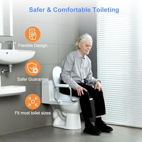 Toilet Seat Risers for Seniors,Adjustable Anti-Silp Handles & Thickened Cushion,Handicap Elevated Toilet Seat with Handles Over Toilet, Adjustable Height & Width,300 lbs, Black