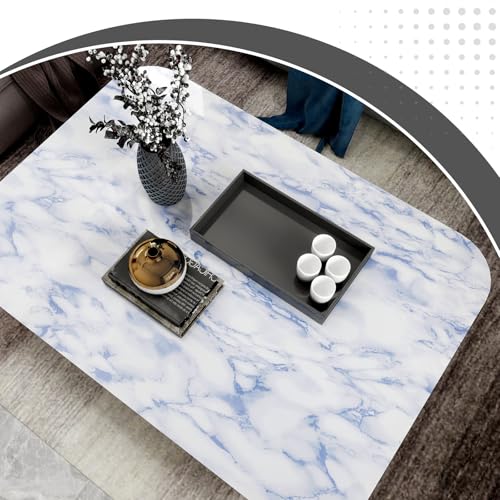 White and Blue Marble Contact Paper Sky Peel and Stick Wallpaper Countertop Furniture Waterpoof Self Adhesive Removable Glossy Wall Paper Kitchen Livingroom Bathroom Cabinet 17.5"x80"