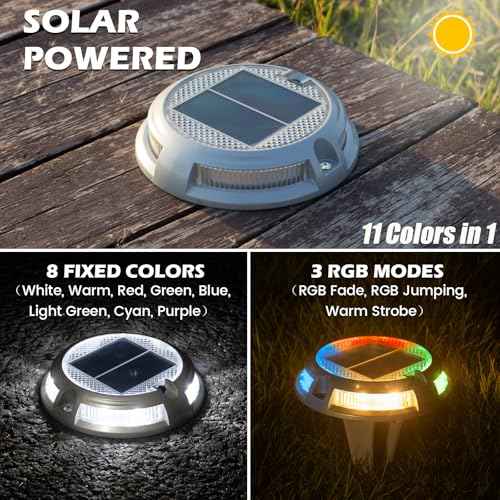 SIEDiNLAR Solar Driveway Lights Outdoor 16 LEDs 9 Modes, Dock Markers Deck Lights Waterproof Warning for Driveway Walkway Step Pathway Ground Yard Garden, RGB (8 Pack)