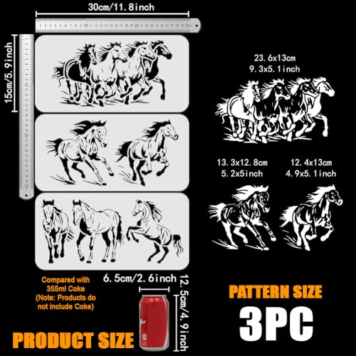 FINGERINSPIRE 3pcs Horse Border Stencil, 11.8x5.9in Running, Walking, Jumping Horse Drawing Templates for Wall, Tile, Floor, Wood
