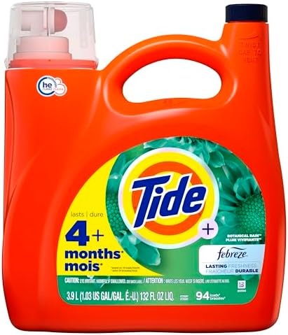 Tide Plus Febreze Freshness, HE Turbo Clean Liquid Laundry Detergent, Botanical Rain Scent, 132 fl oz, 94 loads