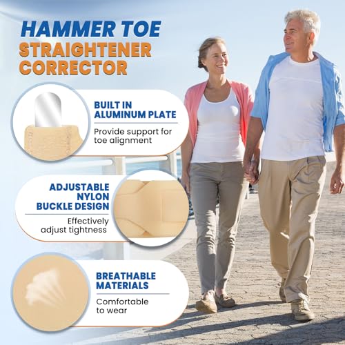 Hammer Toe Corrector for Women & Men - 1 Pcs Adjustable Toe Straightener for Curled Toes, Broken Support, Bunion Pain Relief - Includes 1 Compression Wrap, 1 Toe Splint & 1 Heel Strap (Beige)