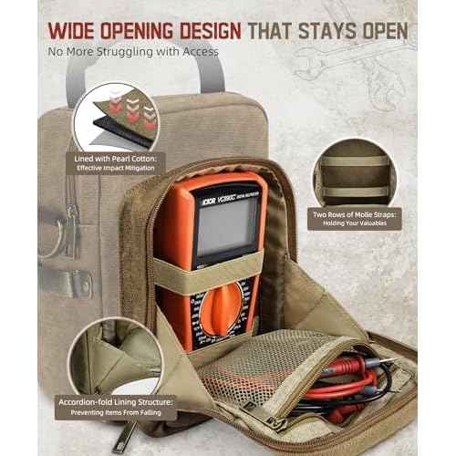 ARCFOX Edc Pocket Organizer with Shoulder Strap, Utility Edc, Electrician Tool Pouch for Fluke 117/116/115/114 Digital Multimeter, Molle Pouch with Zipper Pockets(Bag Only)