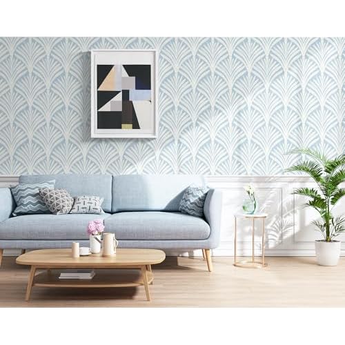 Hopepak Blue Peel and Stick Wallpaper Self Adhesive Removable Wall Paper for Bedroom/Bathroom Modern Geometric Contact Paper for Cabinets Vinyl Rolls 17.3''x78.7''
