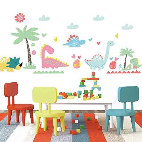 Dinosaur Wall Decals Vinyl Cute Dinosaur Wall Stickers for Boy and Girl Bedroom Daycare Classroom Playroom and Kids Room Wall Decor