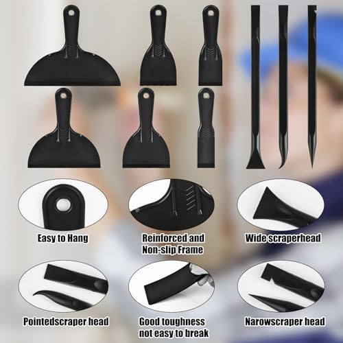 12 Pieces Plastic Putty Knife Set 2" / 3" / 6" Flexible Scraper Tool and Detail Scraper Tool Multipurpose Spatula Paint Scrapers, for Spackling, Patching, and Painting Wood or Wall