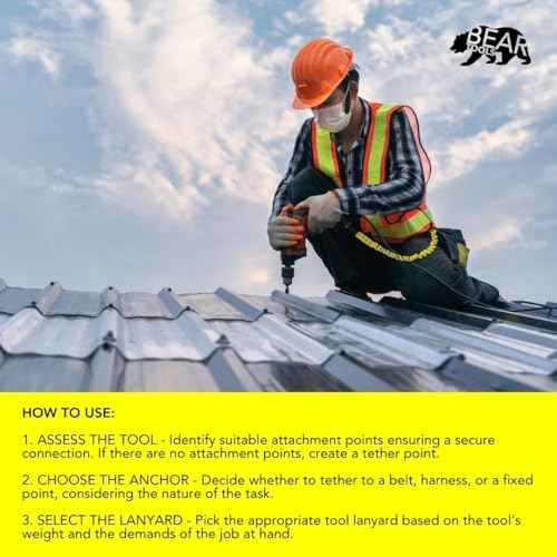 BearTOOLS Tool Lanyard with Buckle Strap ? Clip Bungee Cord ? Heavy Duty Screw Locking Connector ? Fall Protection and Safety ? Adjustable Loop End ? Tough Tether ? Construction - 0923YS (3 Pack)