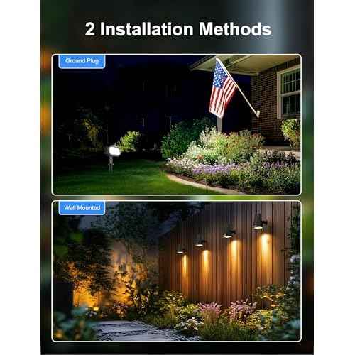Brightown 6Pack Solar Spot Lights Outdoor [Cool & Warm Light 2-in-1], IP67 Solar Lights Outdoor Waterproof with 1800mAh, Two Mounting Methods Outdoor Solar Lights for Yard, Garden and Pathway