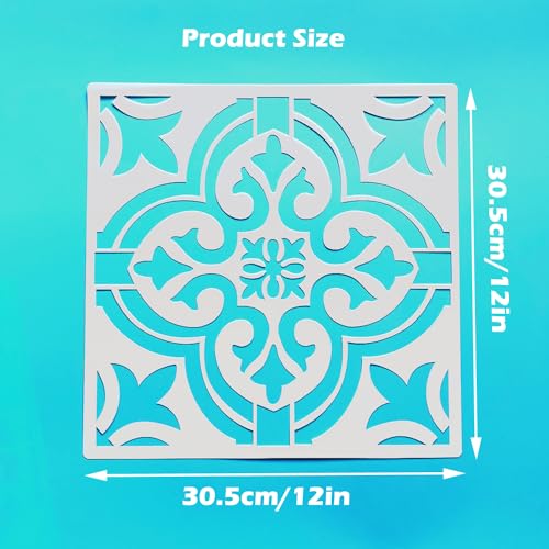 4 Pieces Reusable Tile Stencil 12 x 12 Inches - Mandala Style | Wall Templates for DIY Home Decor