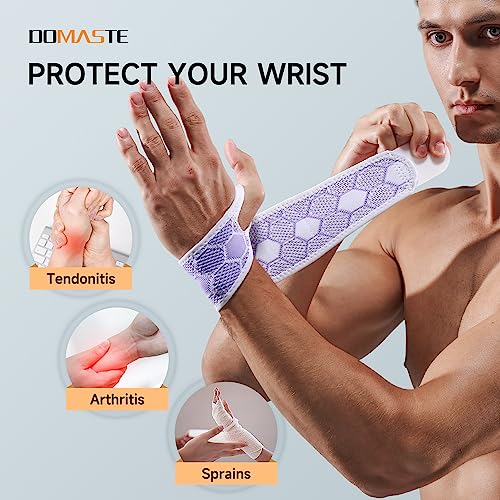 Sport Slim Wrist Wrap - Wrist Brace for Carpal Tunnel Relief, Neoprene-Free Compression Wrist Support for Workout, Adjustable Wrist Guards Fit Right Left Hand(Violet, 2 Pack)