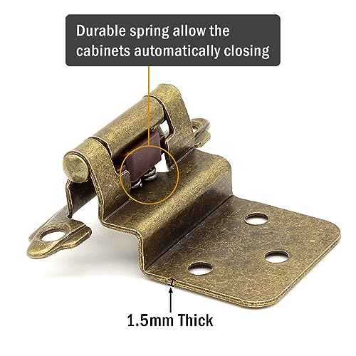 Donanim Antique Brass Inset Cabinet Door Hinges, 30 Pack (15 Pairs) 3/8"" Self Closing Brass Hinges for Cabinet Doors, Kitchen Cabinet Hardware Hinges Brass