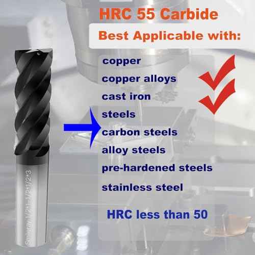 5pcs 1/8" Carbide Square End Mill for Steels, HRC 55 Deg, 4 Flute, AlTiN Coating End Mill Bits for Milling Alloy Steels, Hardened Steel, Metal & More