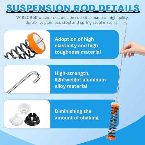 Upgraded MVWB765FW3 MVWB765FW4 WTW7500GC2 7MWTW7000EW0 Washer Suspension Rod Kit for Maytag Whirlpool Kenmore Washer WTW7040DW0 MVWB765FC3 7MWTW7300EW0 WTW7500GW0 11026132413