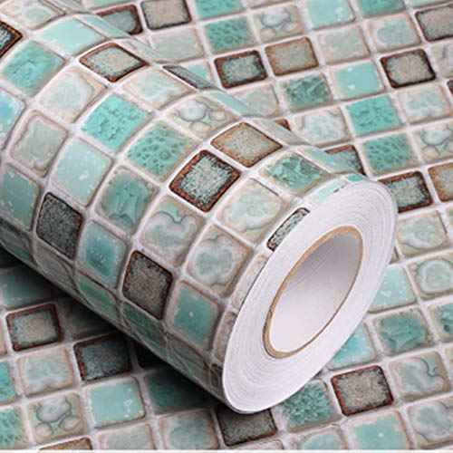 Abyssaly Mosaic Adhesive Thick Self-Adhesive Removable Peel and Stick Teal Green Countertop Wallpaper Mosaic Paper 15.7" x 78.7