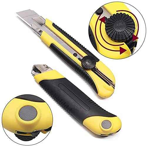 25mm Heavy Duty Utility Knife, Box Cutter SK-5 Retract Blades, Snap Off Cutters with Rubber Grip for Cardboard, Boxes, DIY Crafts