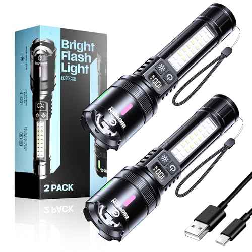 Esgreen LED Rechargeable Flashlights High Lumens 2 Pack, Single Click Bright Flashlight Long Lasting 12H, Compact Handheld Flash Light USB C, White & Red Light, for Hiking Camping Gift