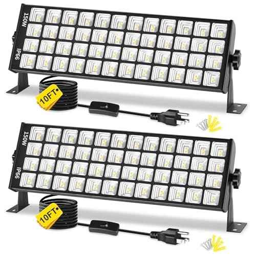 150W LED Shop Light, 18000LM 6000K Daylight White Super Brighter, IP66 Waterproof Garage Light with 10 FT Cord & On/Off Switch, Bay Lighting for Workshop Yard Garage Warehouse, 2 Pack