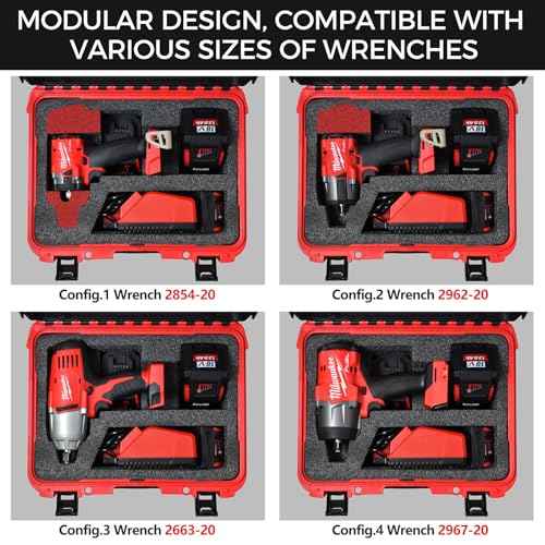 Case for Milwaukee M18 Impact & Torque Wrench ? Waterproof Hard Tool Box for Milwaukee 18V/20V Cordless Impact Wrench & 1/2" 3/4" 3/8" Torque Wrenches, Battery & Charger Storage (Case Only)