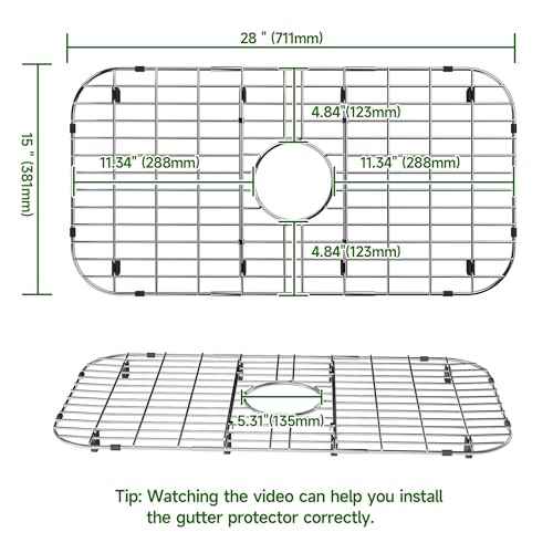 28" x 15" Sink Protectors for Kitchen Sink, Stainless Steel Sink Protector for Round Corner Sink with Center Drain Sink Rack for Bottom of Sink with Sink Strainers(Separable,28" x 15", Center Drain)