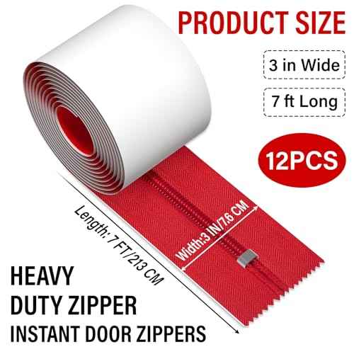 12 Pack Heavy Duty Zipper Door with Plastic Sheeting Cutter,7ft x 3in Double-Sided Self-Adhesive Zipper Door for Dust Barriers,Greenhouses,Construction Sites